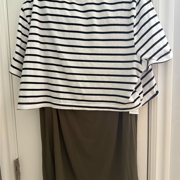 2 pc maternity dress, Olive Green Maternity Pencil Skirt with striped top - Picture 3 of 3